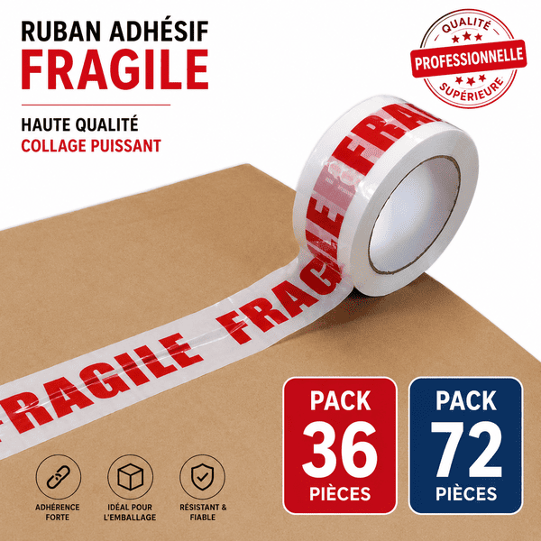 Ruban Adhésif FRAGILE 5cm x 66m – Scotch Emballage Blanc Haute Résistance | Vente en Gros Maroc