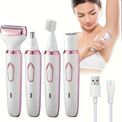 Appareil de Dépilation Électrique 4-en-1 Femme | Rasoir & Tondeuse Rechargeable USB