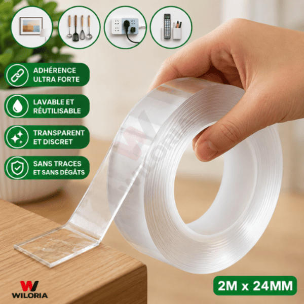 Nano Scotch Double Face Wiloria – La Solution Invisible et Ultra Puissante pour Tous Vos Travaux !