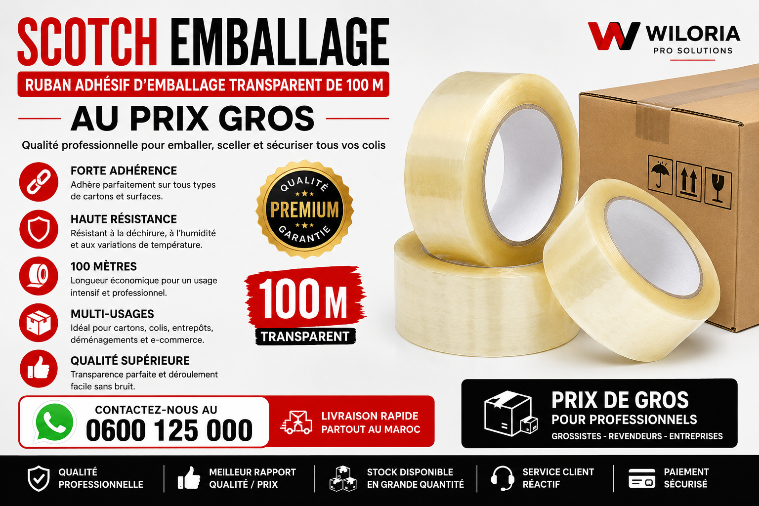 You are currently viewing Scotch Emballage|Ruban Adhésive d&rsquo;Emballage Transparent de 100 M au prix gros