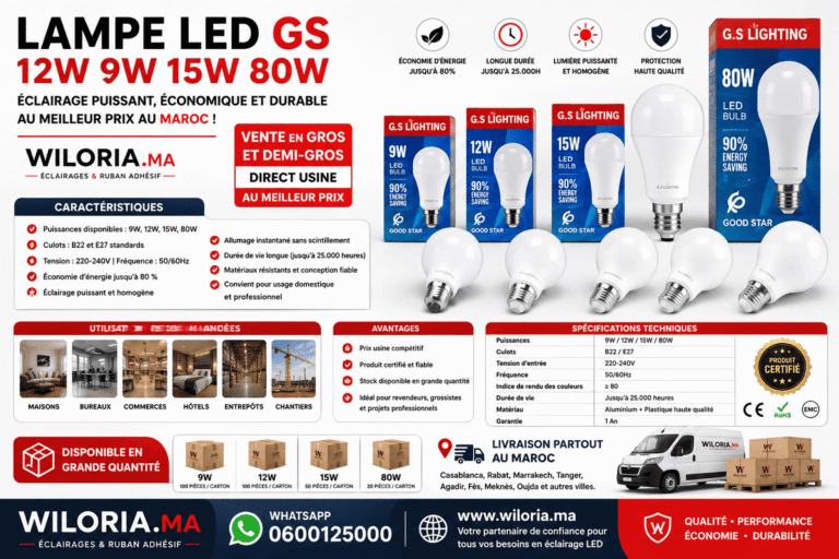 Lire la suite à propos de l’article Lampe LED GS 12W 9W 15W 80W | Vente en Gros au Maroc au Meilleur Prix