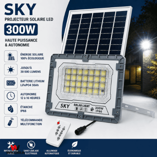 Projecteur Solaire LED SKY 300W – Haute Puissance & Grande Autonomie