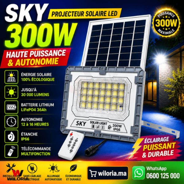 Projecteur Solaire LED SKY 300W – Haute Puissance & Grande Autonomie