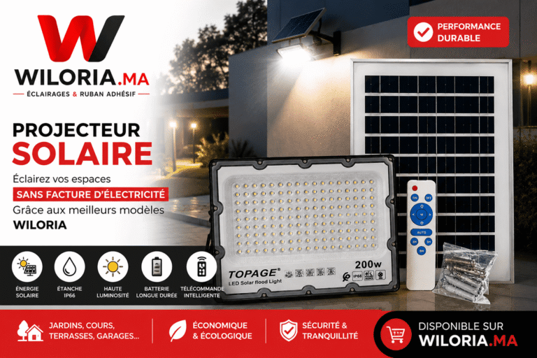 Lire la suite à propos de l’article Projecteur Solaire Maroc : Éclairez Vos Espaces Sans Facture d&rsquo;Électricité Grâce aux Meilleurs Modèles Wiloria