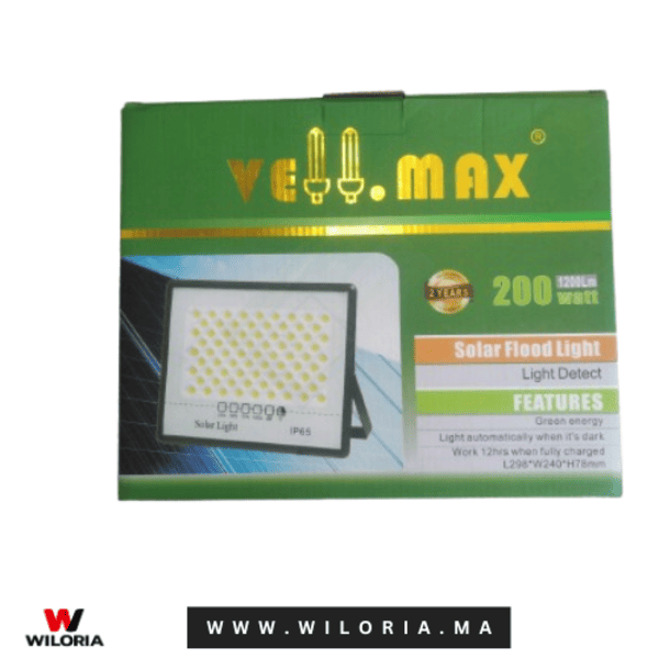 Projecteur Solaire VE.MAX 100W IP65 12H – Éclairage Extérieur Haute Performance | Wiloria